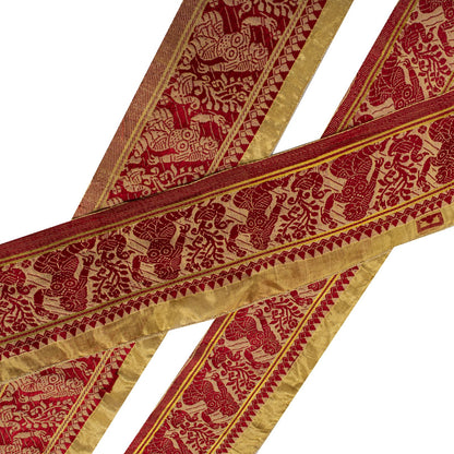 Sanskriti Vintage Cream Blend Silk 1 YD Sari Border Woven Baluchari Trim Sewing