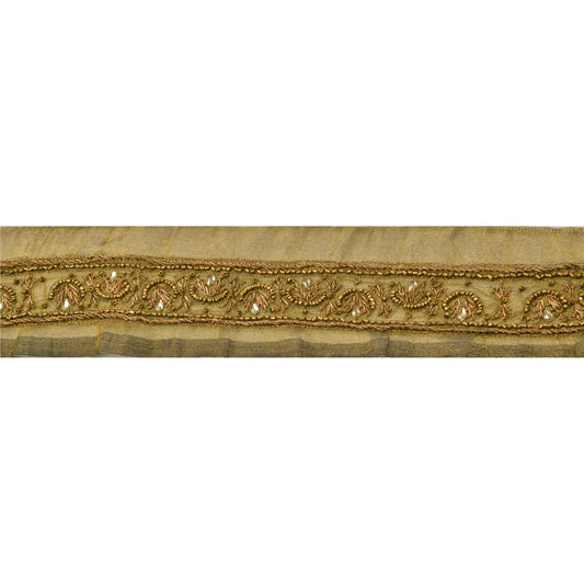 Sanskriti Vintage Sari Border Hand Beaded 1 Yd Indian Trim Ribbon Golden Lace