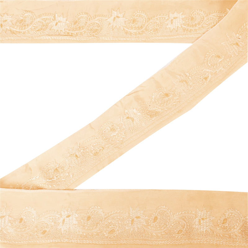 Sanskriti Vintage Border Antique Hand Embroidered 1YD Trim Sewing Peach Ribbon