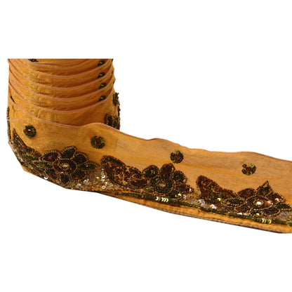 Sanskriti Vintage Sari Border Hand Beaded 1 Yd Indian Trim Sewing Yellow Lace