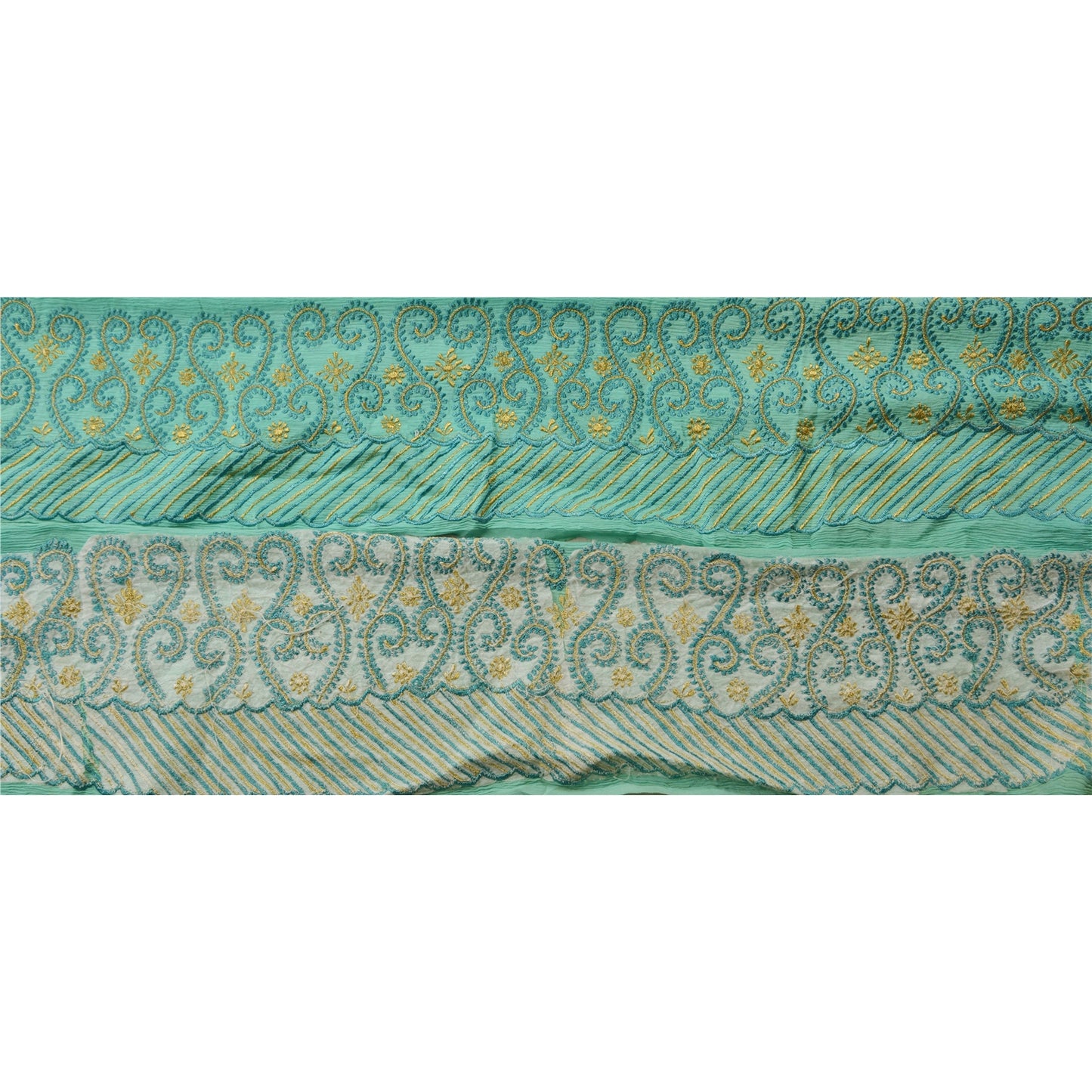 Sanskriti Vintage Sari Border Embroided 1Yd Trim Sewing Green Craft Floral Lace