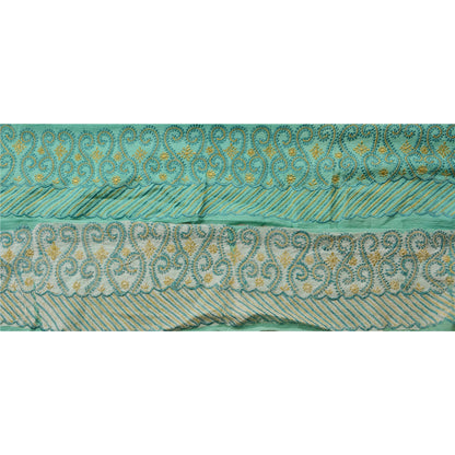 Sanskriti Vintage Sari Border Embroided 1Yd Trim Sewing Green Craft Floral Lace