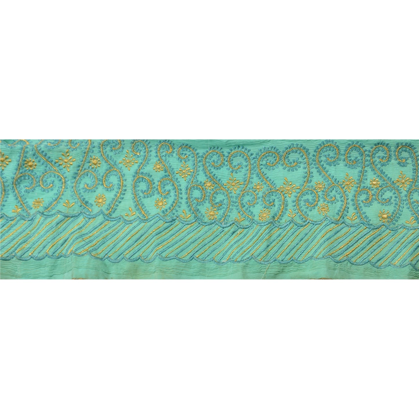 Sanskriti Vintage Sari Border Embroided 1Yd Trim Sewing Green Craft Floral Lace