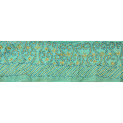 Sanskriti Vintage Sari Border Embroided 1Yd Trim Sewing Green Craft Floral Lace