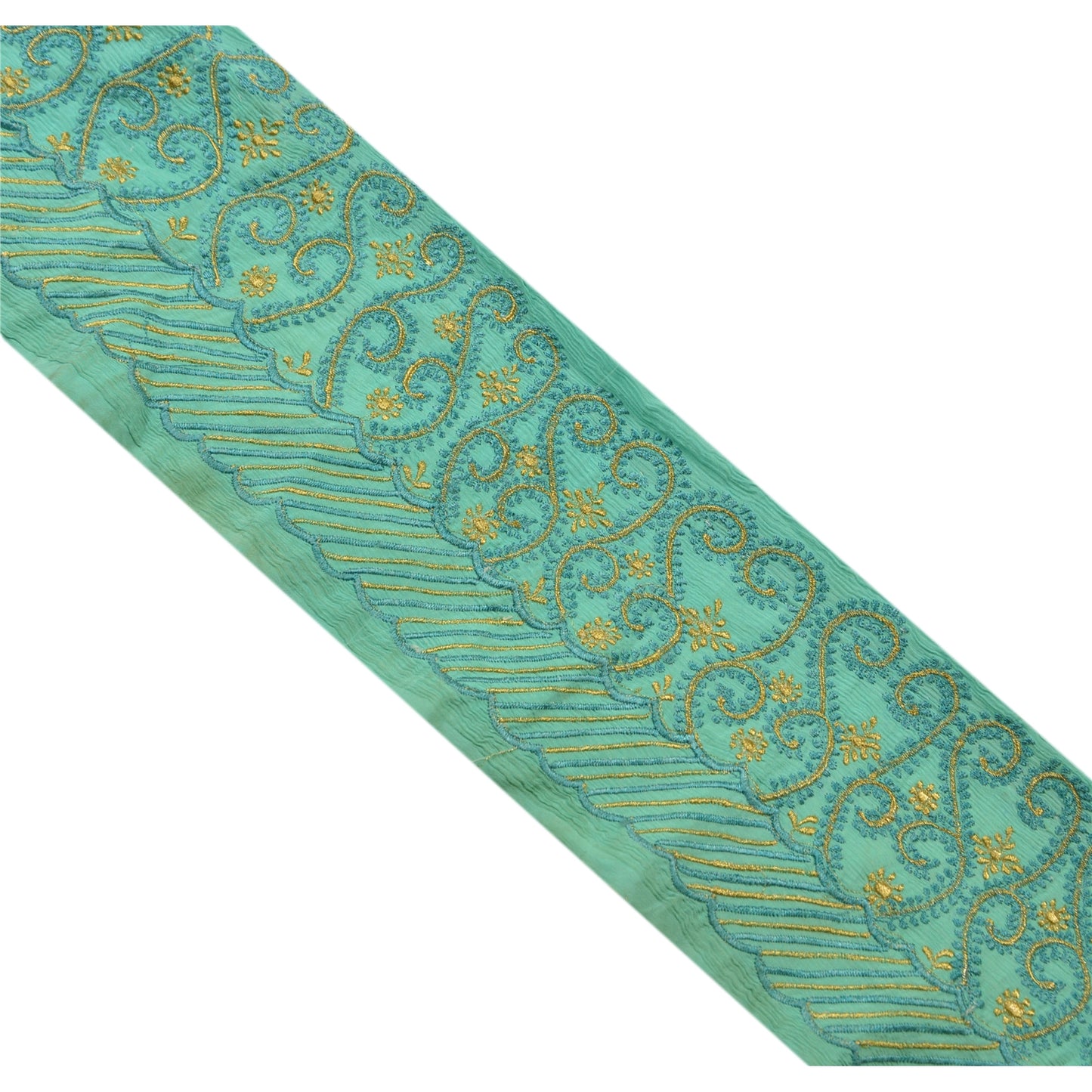 Sanskriti Vintage Sari Border Embroided 1Yd Trim Sewing Green Craft Floral Lace