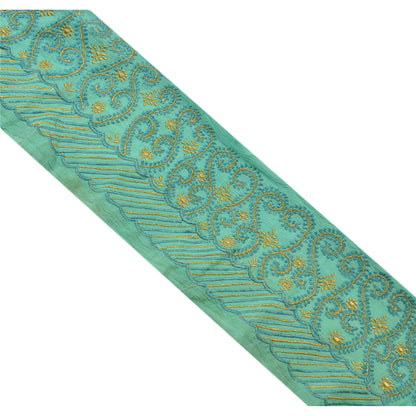 Sanskriti Vintage Sari Border Embroided 1Yd Trim Sewing Green Craft Floral Lace
