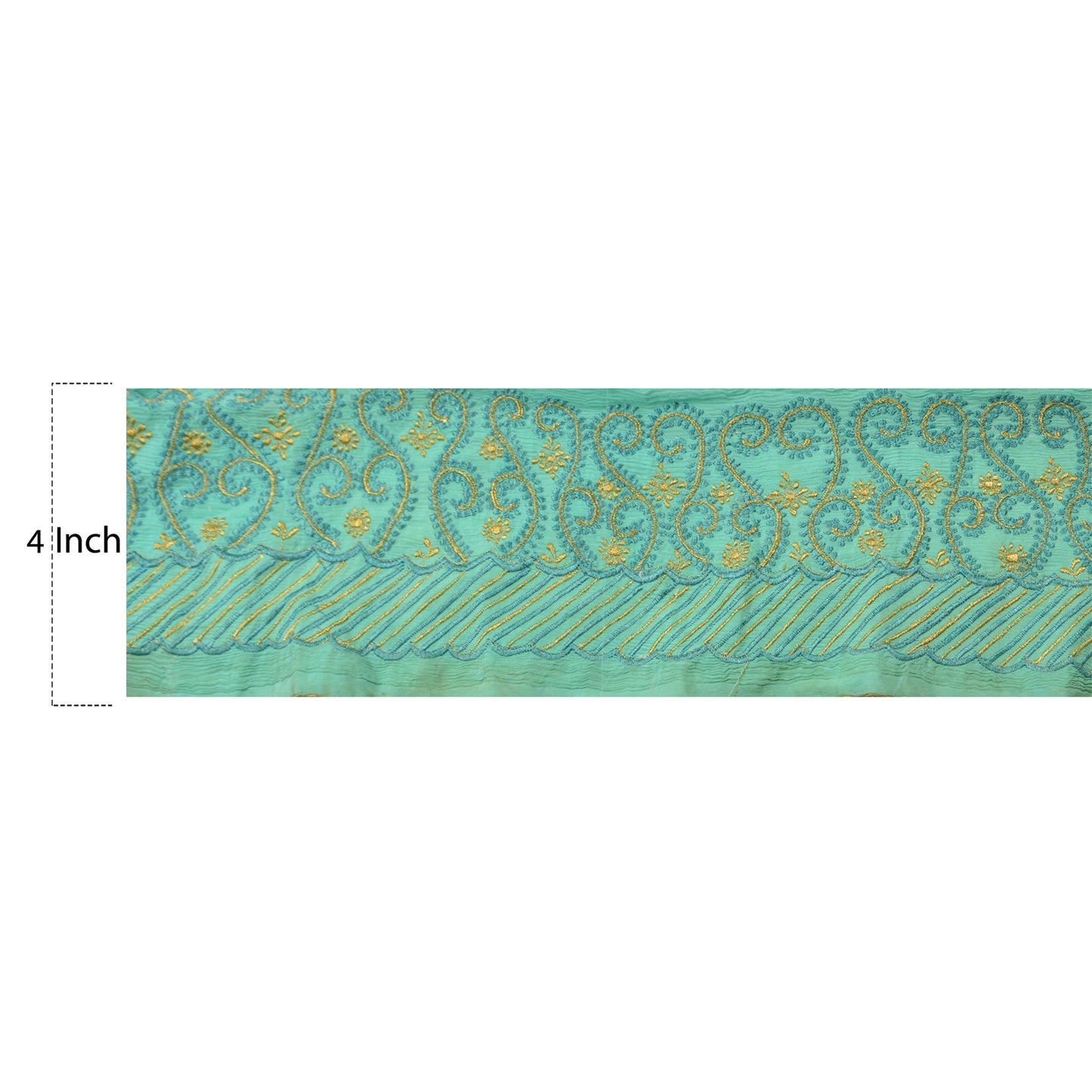 Sanskriti Vintage Sari Border Embroided 1Yd Trim Sewing Green Craft Floral Lace