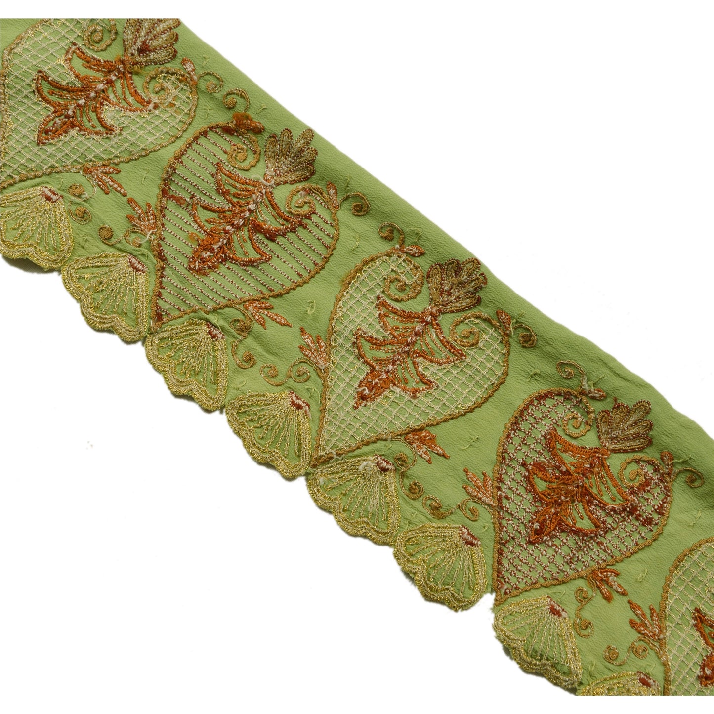 Sanskriti Vintage Sari Border Hand Beaded 1 Yd Indian Trim Sewing Green Lace