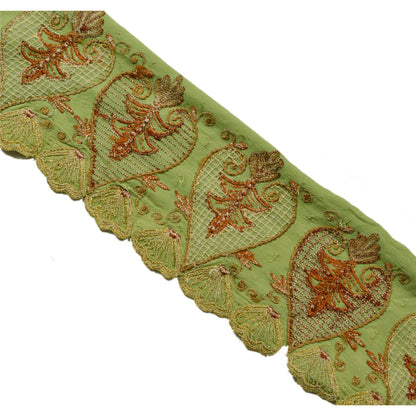 Sanskriti Vintage Sari Border Hand Beaded 1 Yd Indian Trim Sewing Green Lace