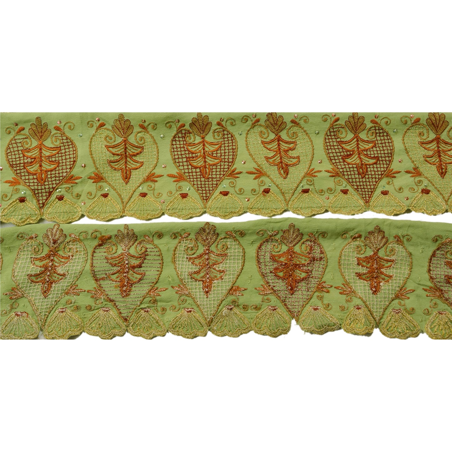 Sanskriti Vintage Sari Border Hand Beaded 1 Yd Indian Trim Sewing Green Lace