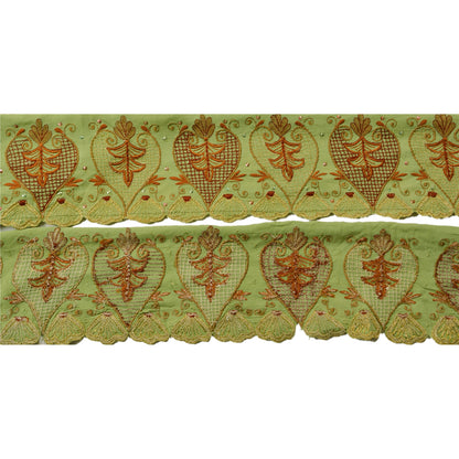 Sanskriti Vintage Sari Border Hand Beaded 1 Yd Indian Trim Sewing Green Lace