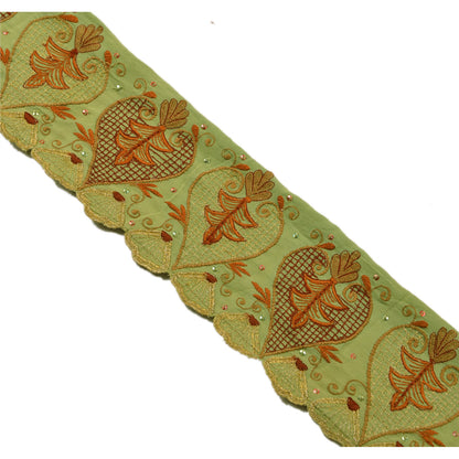 Sanskriti Vintage Sari Border Hand Beaded 1 Yd Indian Trim Sewing Green Lace