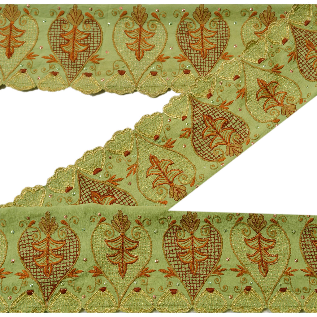 Sanskriti Vintage Sari Border Hand Beaded 1 Yd Indian Trim Sewing Green Lace