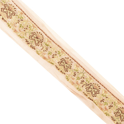 Sanskriti Vintage Sari Border Hand Embroidered 1 YD Indian Ribbon Peach Lace 2.3