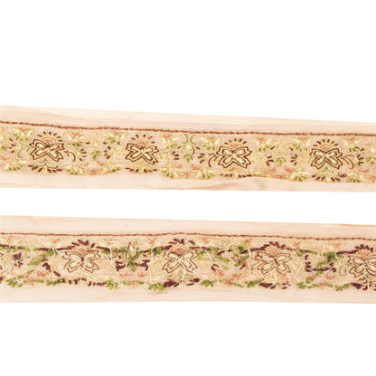 Sanskriti Vintage Sari Border Hand Embroidered 1 YD Indian Ribbon Peach Lace 2.3