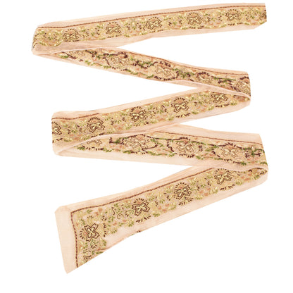 Sanskriti Vintage Sari Border Hand Embroidered 1 YD Indian Ribbon Peach Lace 2.3