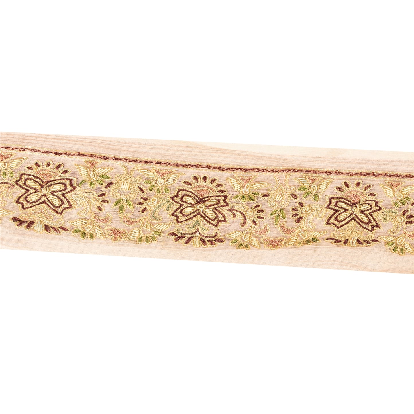 Sanskriti Vintage Sari Border Hand Embroidered 1 YD Indian Ribbon Peach Lace 2.3