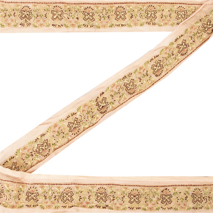 Sanskriti Vintage Sari Border Hand Embroidered 1 YD Indian Ribbon Peach Lace 2.3