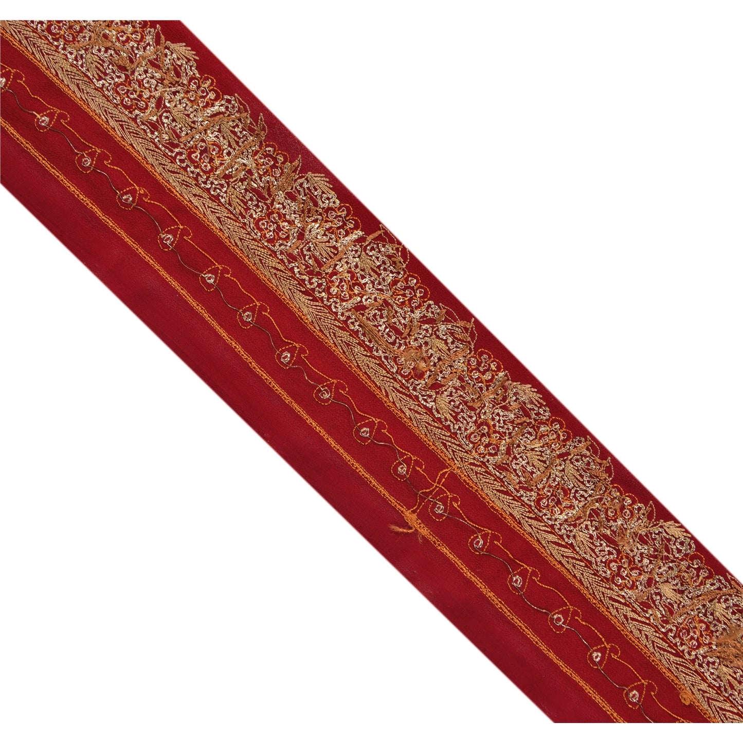 Sanskriti Vintage Sari Border Hand Embroidered 1YD Trim Sewing Red Craft Lace