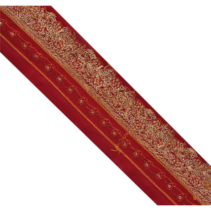 Sanskriti Vintage Sari Border Hand Embroidered 1YD Trim Sewing Red Craft Lace