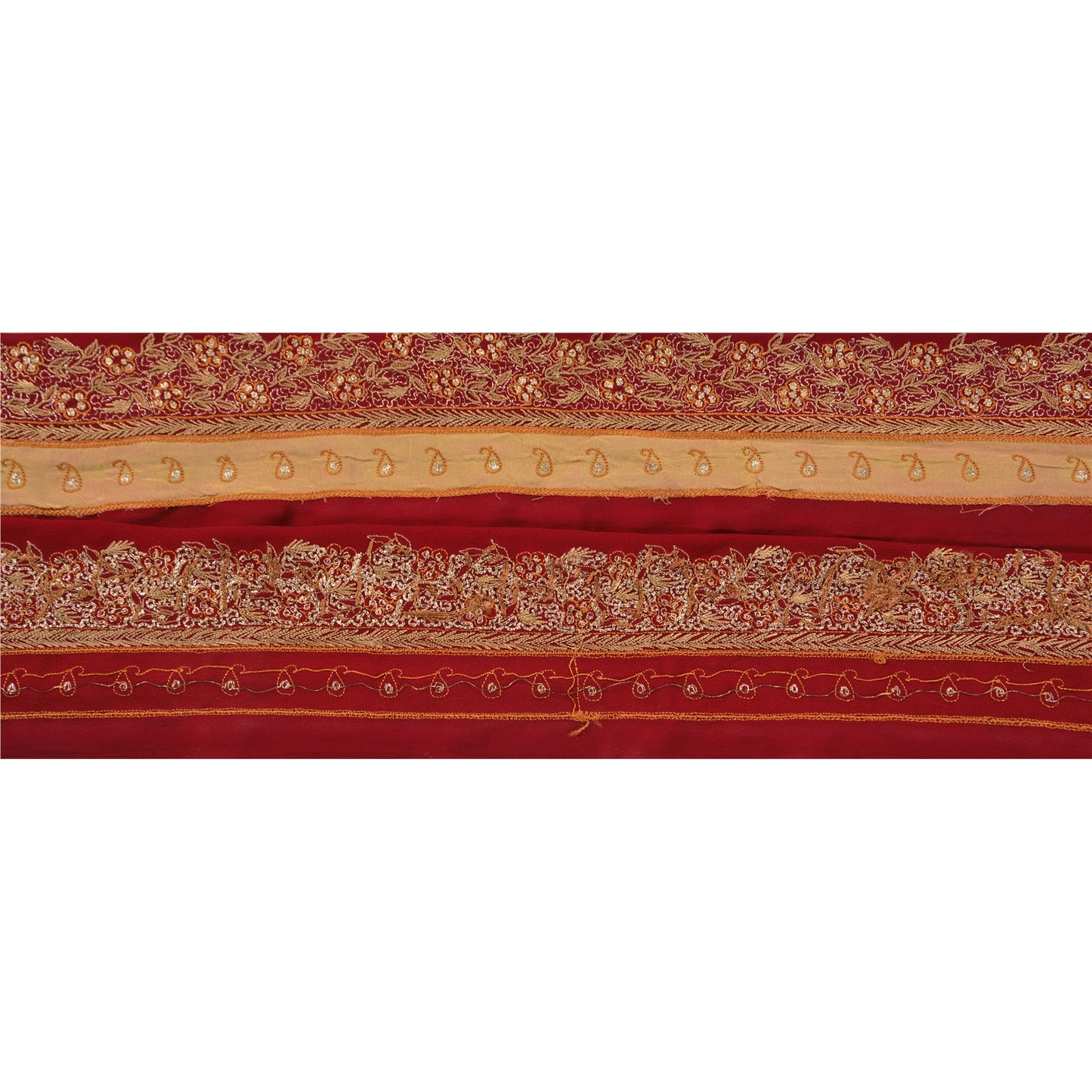 Sanskriti Vintage Sari Border Hand Embroidered 1YD Trim Sewing Red Craft Lace