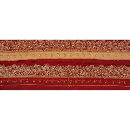 Sanskriti Vintage Sari Border Hand Embroidered 1YD Trim Sewing Red Craft Lace