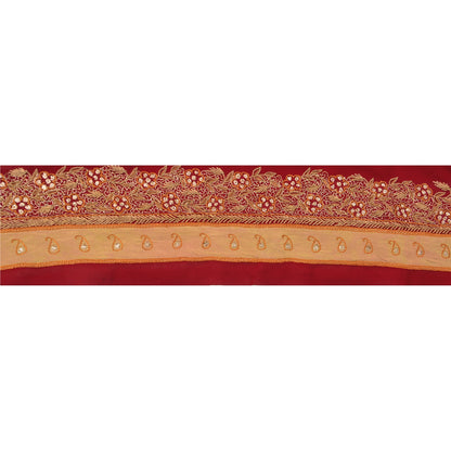 Sanskriti Vintage Sari Border Hand Embroidered 1YD Trim Sewing Red Craft Lace