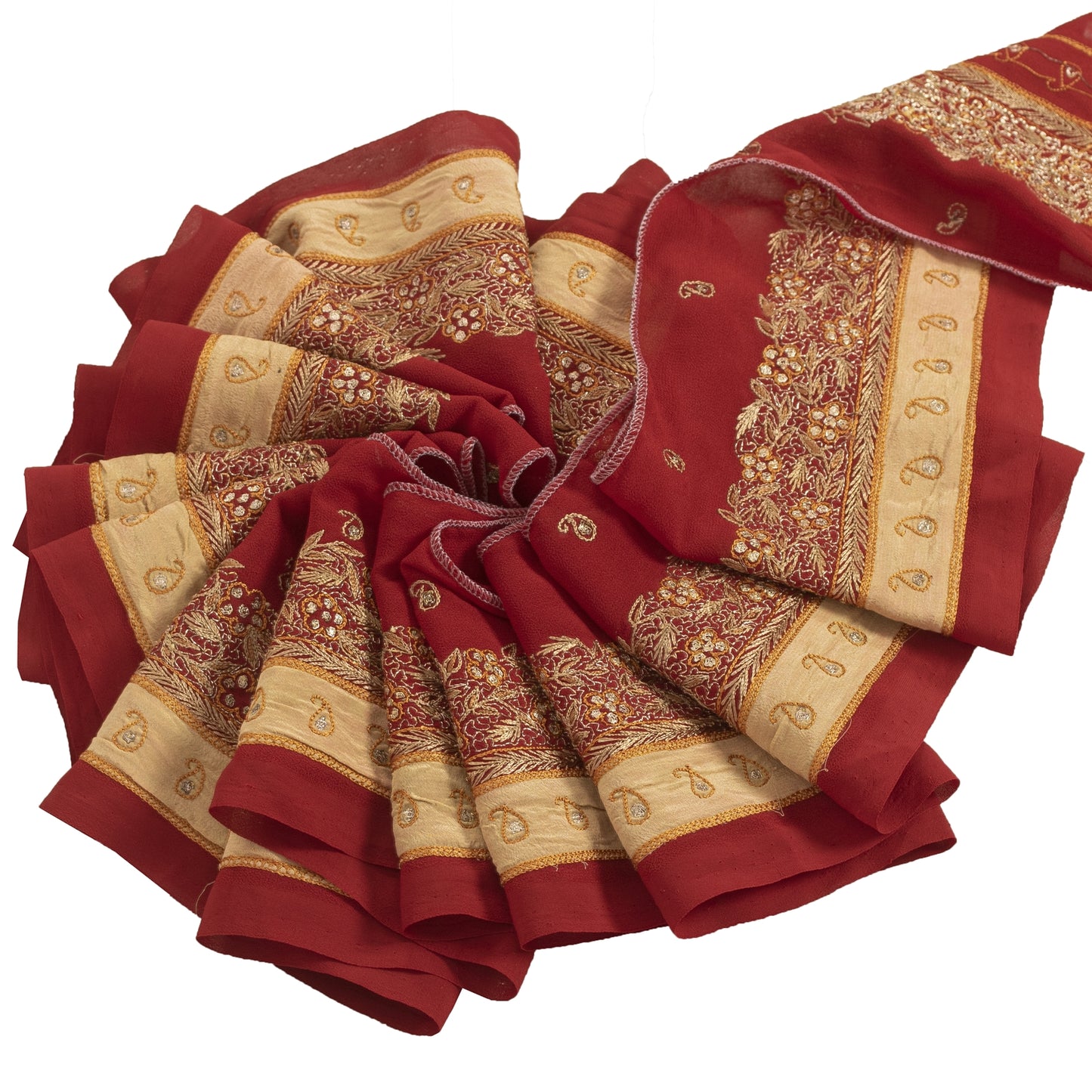 Sanskriti Vintage Sari Border Hand Embroidered 1YD Trim Sewing Red Craft Lace