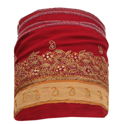 Sanskriti Vintage Sari Border Hand Embroidered 1YD Trim Sewing Red Craft Lace