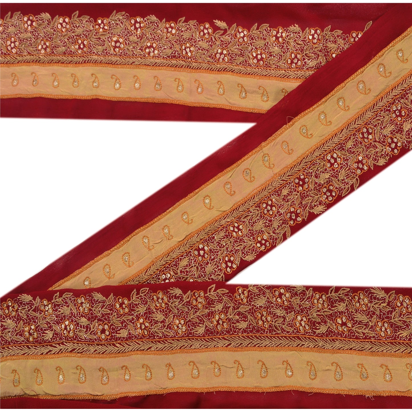 Sanskriti Vintage Sari Border Hand Embroidered 1YD Trim Sewing Red Craft Lace