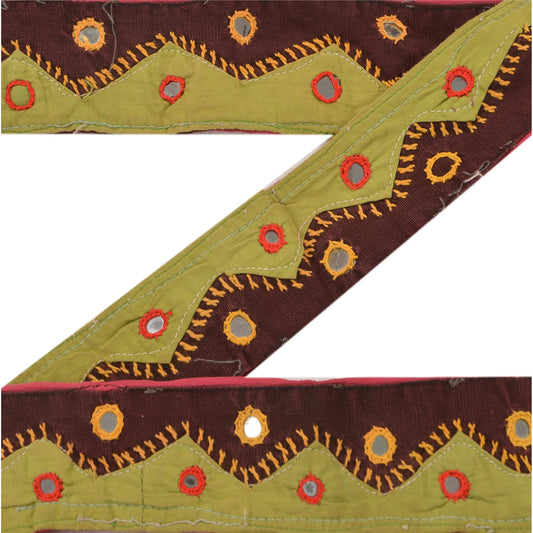 Sanskriti Vintage Sari Border Hand Embroidered 1 Yd Trim Ribbon Multi Color Lace