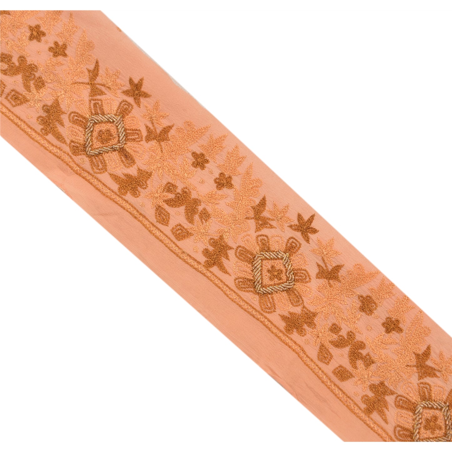 Sanskriti Vintage Sari Border Hand Embroidered 1 YD Zardozi  Peach Craft Lace