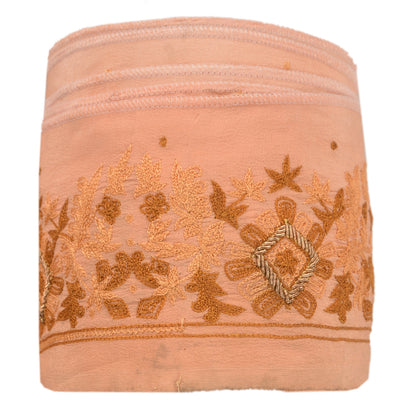 Sanskriti Vintage Sari Border Hand Embroidered 1 YD Zardozi  Peach Craft Lace