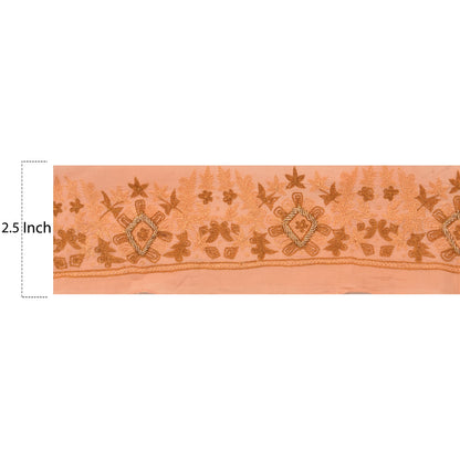 Sanskriti Vintage Sari Border Hand Embroidered 1 YD Zardozi  Peach Craft Lace