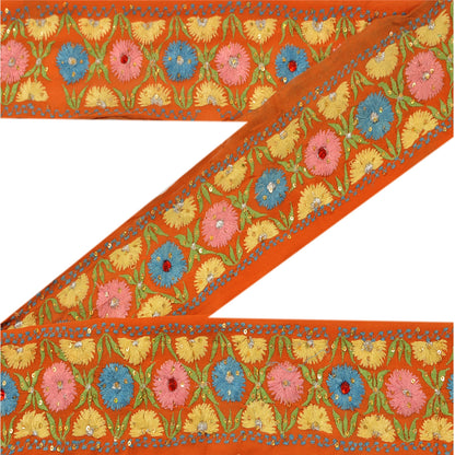 Sanskriti Vintage Sari Border Hand Beaded 1 Yd Indian Trim Sewing Orange Lace
