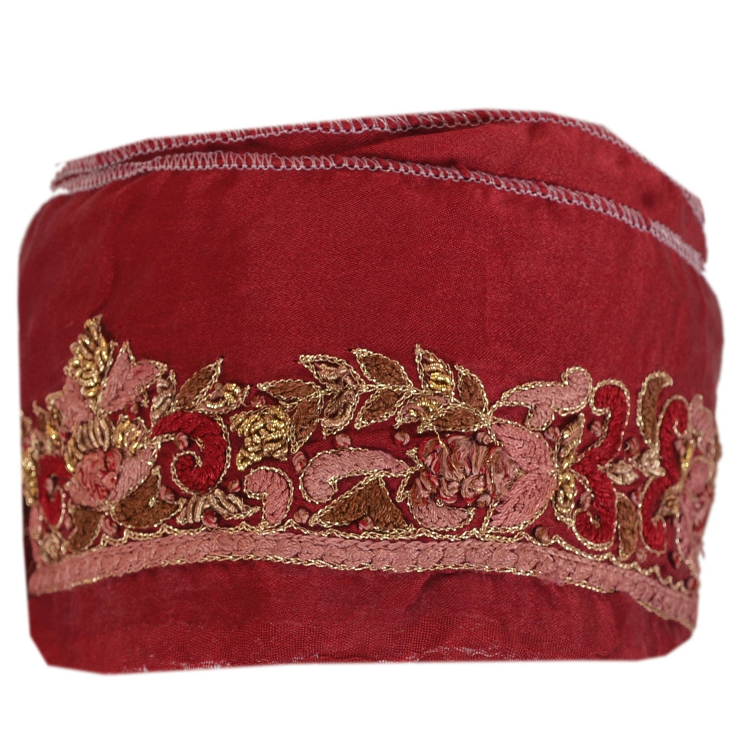 Sanskriti Vintage Sari Border Hand Embroidered 1 Yd Trim Ribbon Dark Red Lace