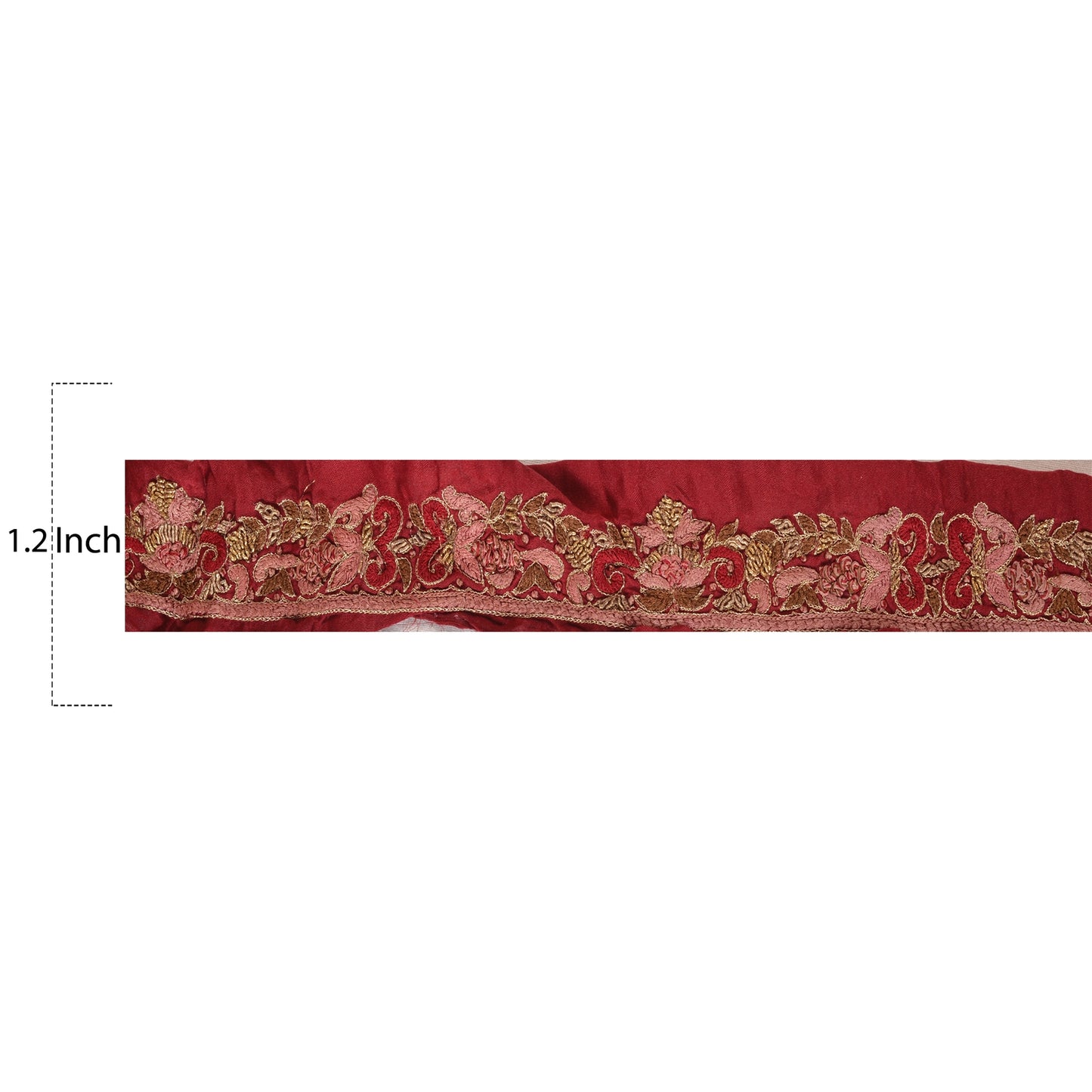 Sanskriti Vintage Sari Border Hand Embroidered 1 Yd Trim Ribbon Dark Red Lace