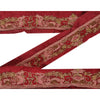 Sanskriti Vintage Sari Border Hand Embroidered 1 Yd Trim Ribbon Dark Red Lace
