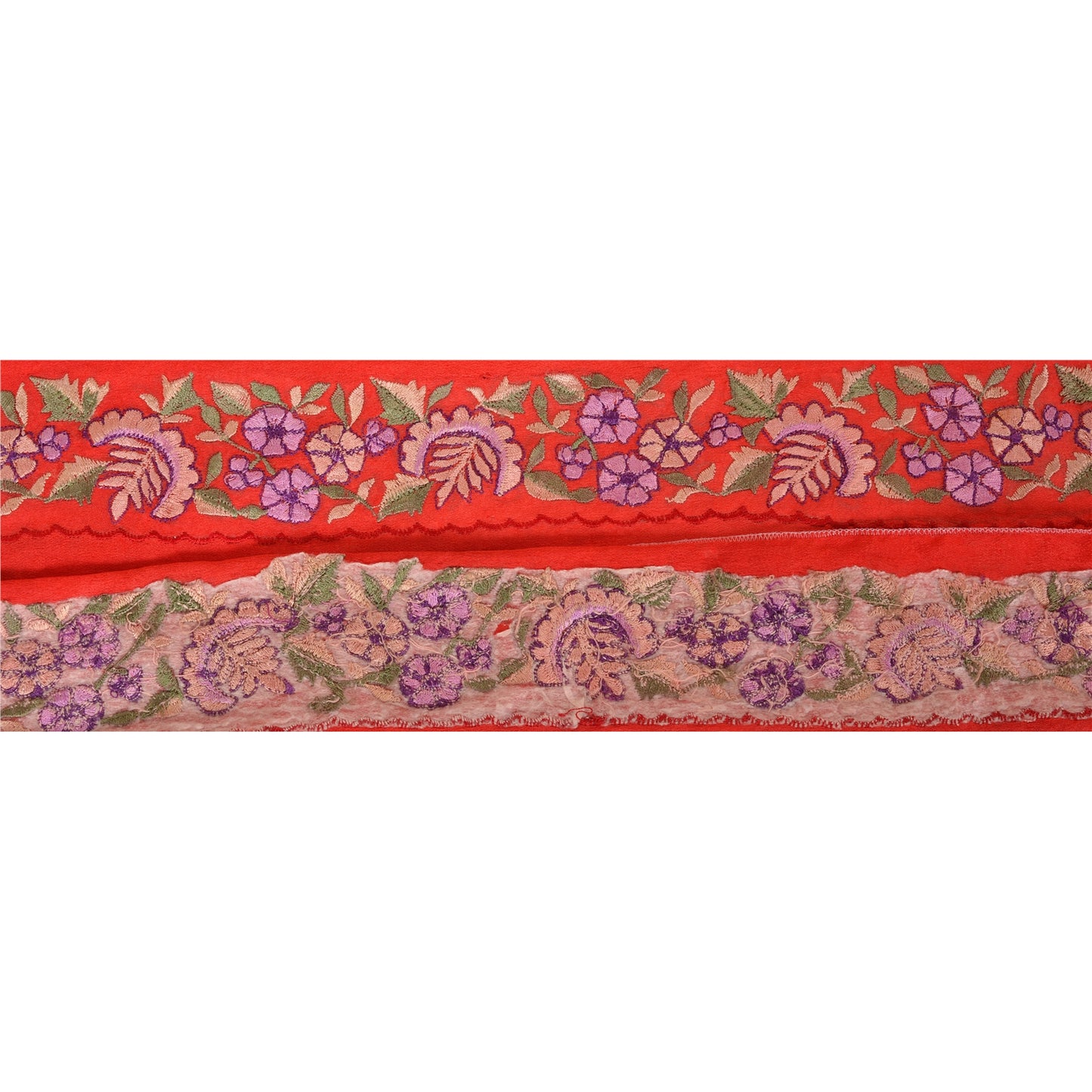 Sanskriti Vintage Border Antique Embroidered 1Yd Trim Sewing Red Craft Deco Lace