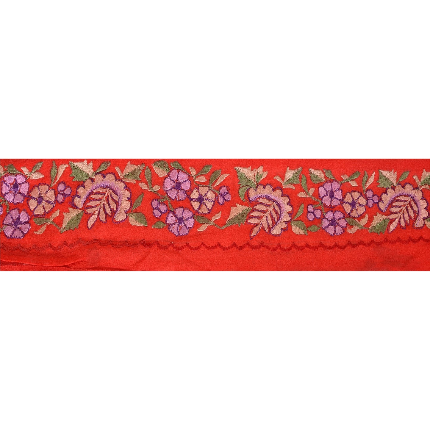 Sanskriti Vintage Border Antique Embroidered 1Yd Trim Sewing Red Craft Deco Lace