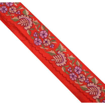 Sanskriti Vintage Border Antique Embroidered 1Yd Trim Sewing Red Craft Deco Lace