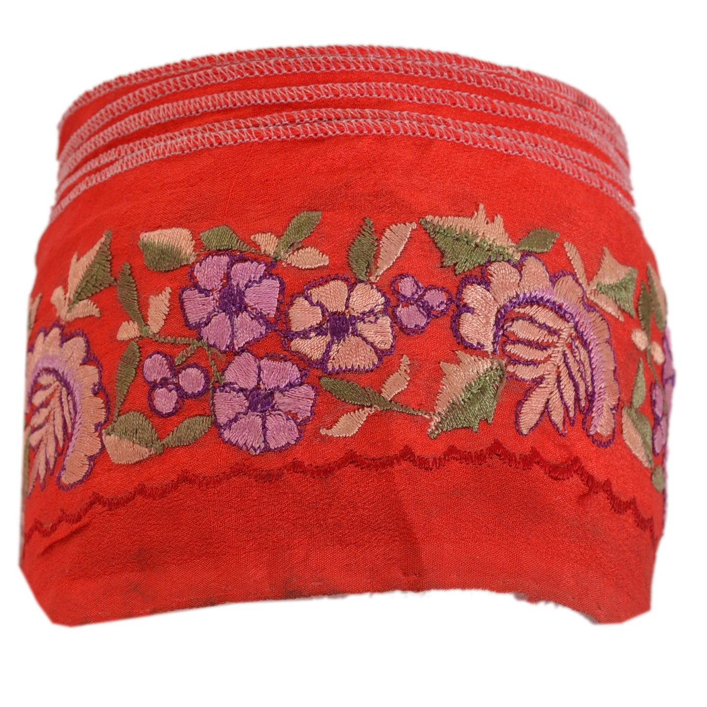 Sanskriti Vintage Border Antique Embroidered 1Yd Trim Sewing Red Craft Deco Lace