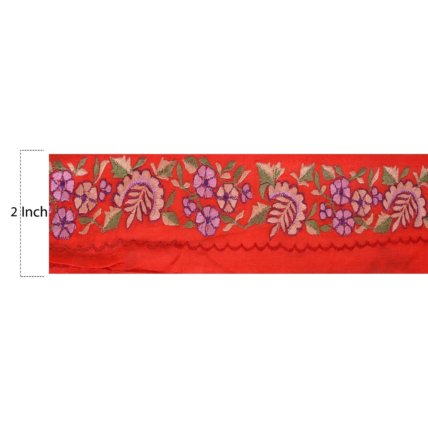 Sanskriti Vintage Border Antique Embroidered 1Yd Trim Sewing Red Craft Deco Lace