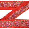 Sanskriti Vintage Border Antique Embroidered 1Yd Trim Sewing Red Craft Deco Lace