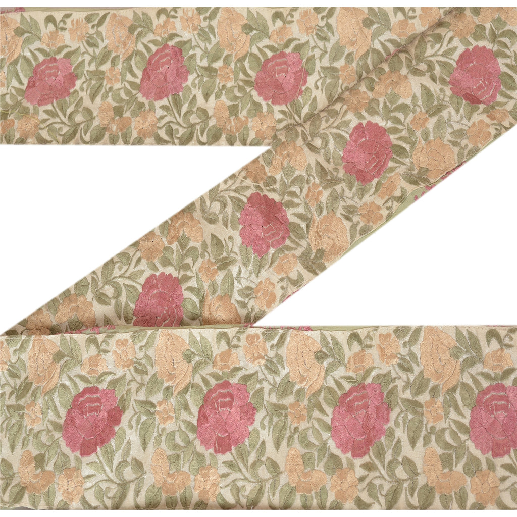 Sanskriti Vintage Parsee Sari Border Embroidered 1 Yard Trim Sewing Craft Lace