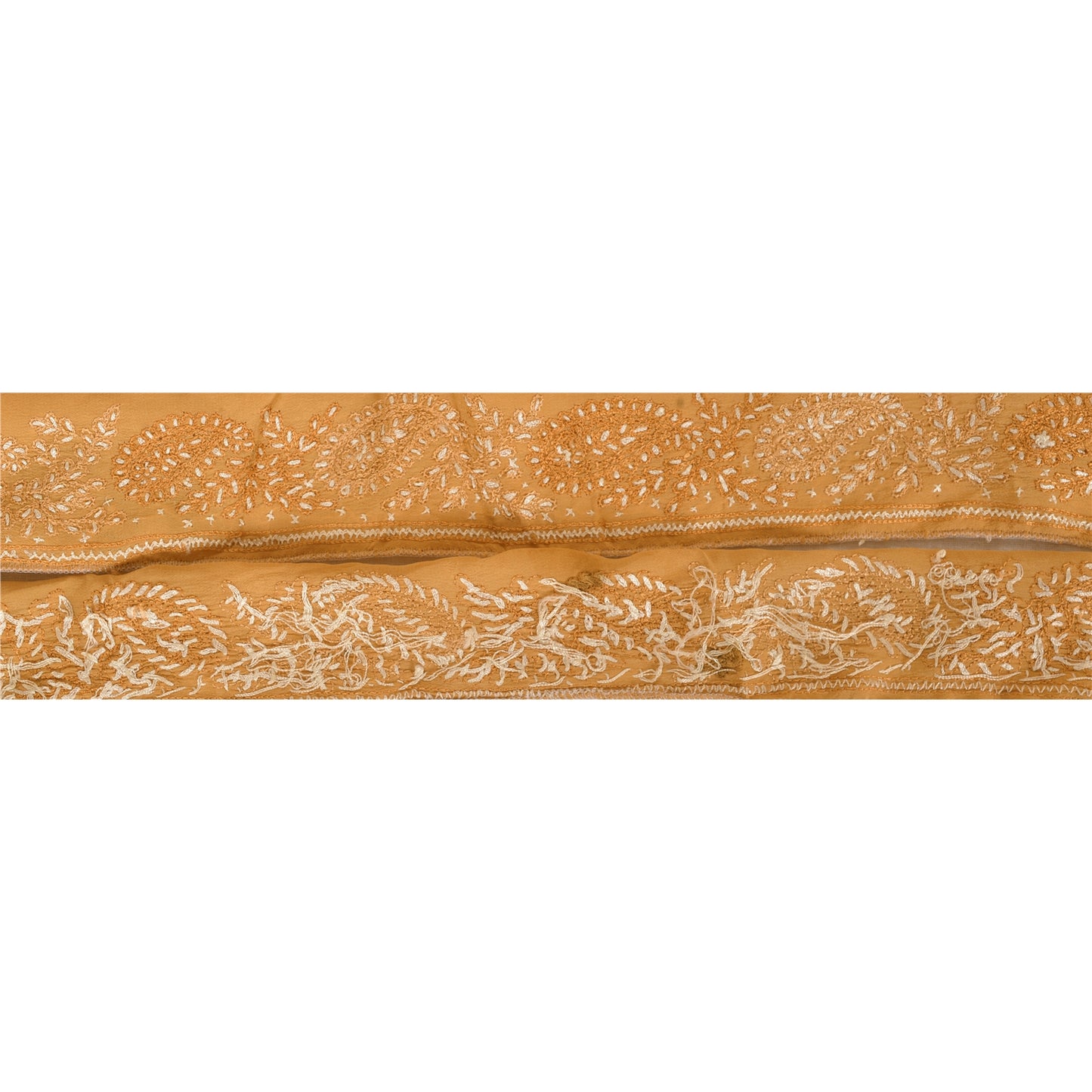 Sanskriti Vintage Sari Border Hand Embroidered 1 YD Indian Trim Ribbon Cream