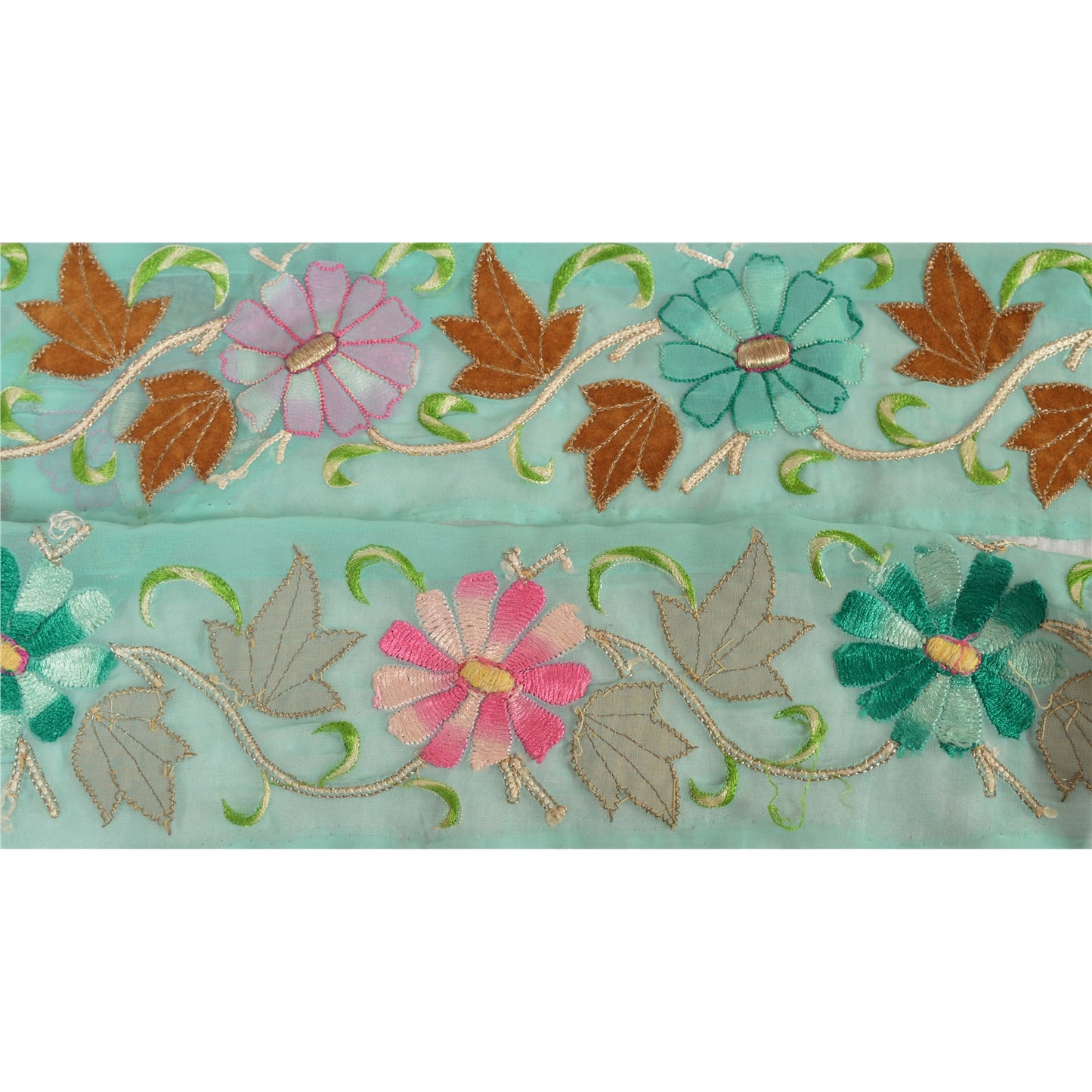 Sanskriti Vintage Sari Border Hand Embroidered 1 Yd Trim Sewing Blue Craft Lace