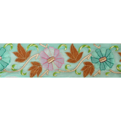 Sanskriti Vintage Sari Border Hand Embroidered 1 Yd Trim Sewing Blue Craft Lace