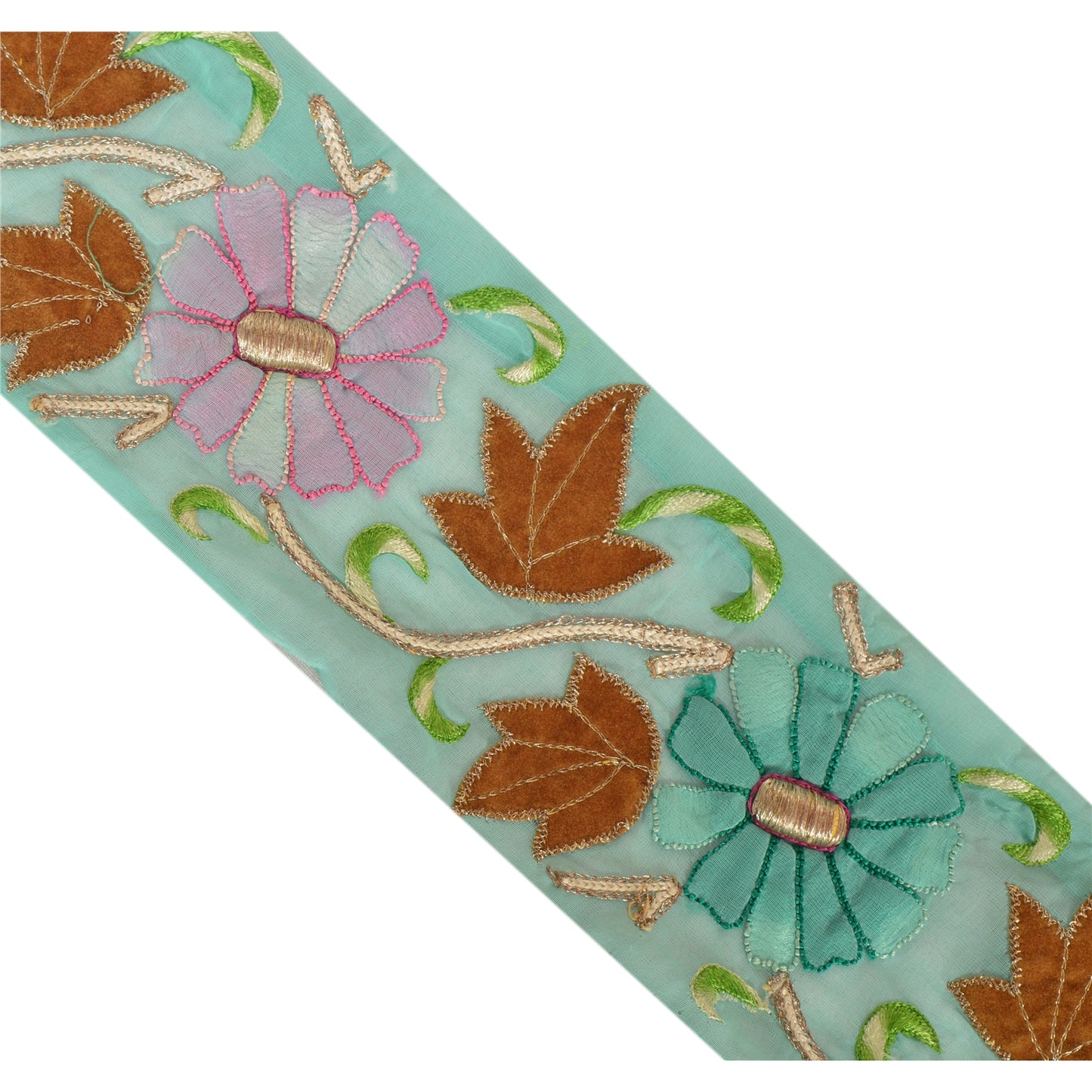 Sanskriti Vintage Sari Border Hand Embroidered 1 Yd Trim Sewing Blue Craft Lace