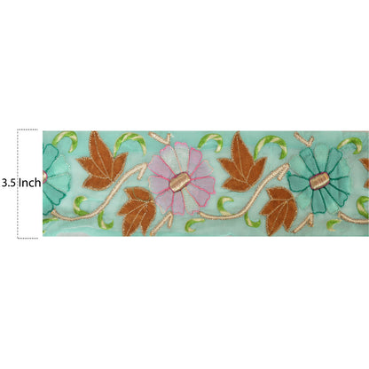 Sanskriti Vintage Sari Border Hand Embroidered 1 Yd Trim Sewing Blue Craft Lace